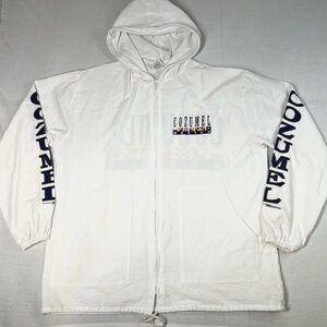 Vintage La Iguana Hoodie Mens Sz L White Cozumel Mexico Lightweight Casual